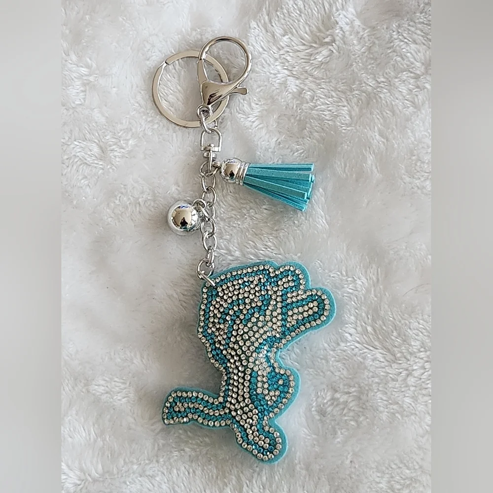 Wildcat Blue Rhinestone Keychain with Tassel Bag Charm